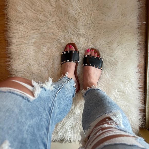 Black Gold Studded Slide Sandals - Picture 3 of 15